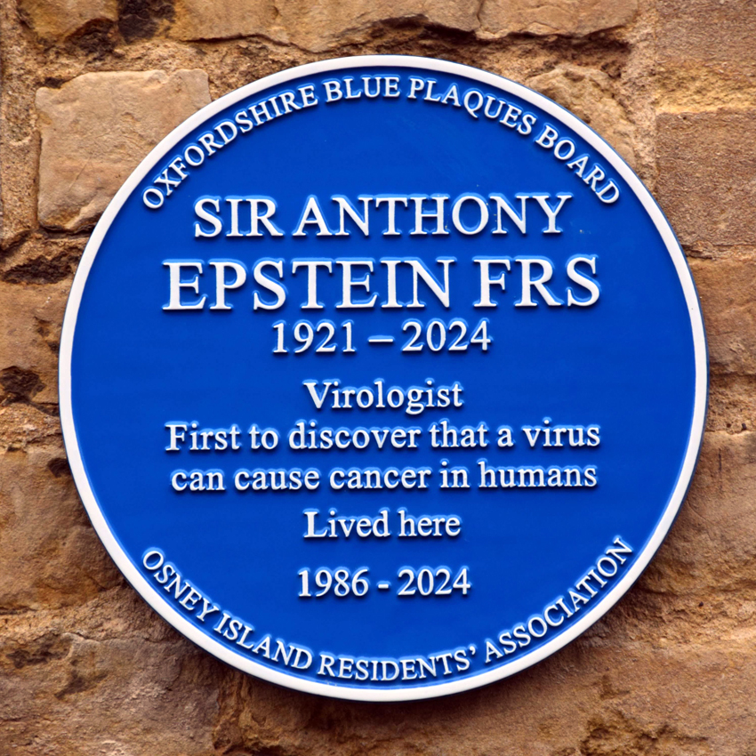 Blue plaque commemorating Sir Anthony Epstein